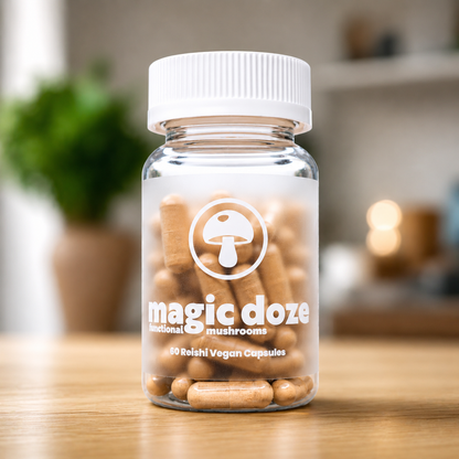 Reishi Mushroom Capsules on A Kitchen Counter
